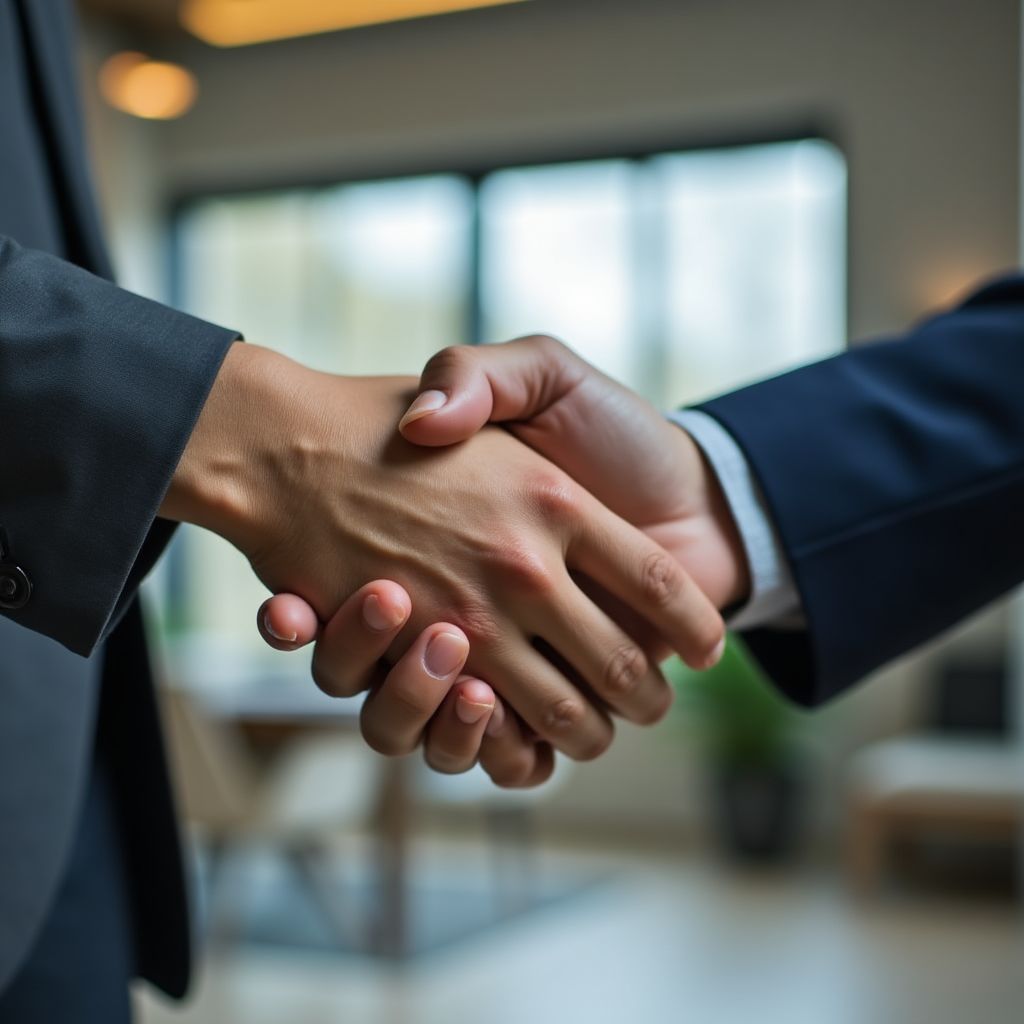 Dos manos de empresarios sellando un trato.